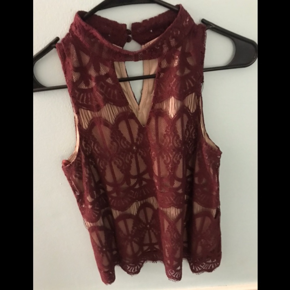 Love Fire Mock Neck Lace Blouse With Cutout